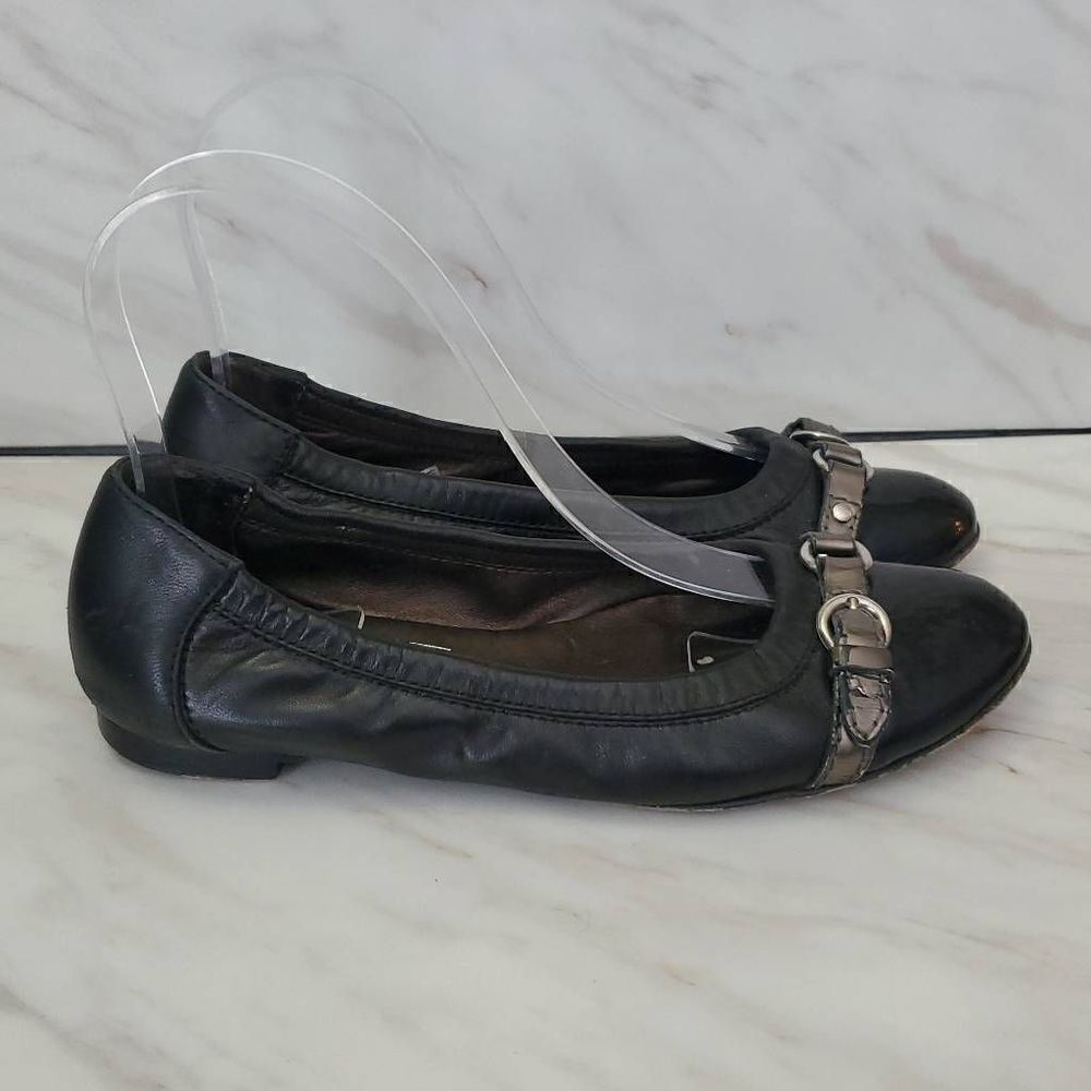 AGL Flats Women's 10 US 40 EU Black Ballet Cap Toe Buckle Patent Leather Slip-On